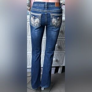 Vintage Danesi Cotton Mid Rise Bling Embellished boot cut jeans in blue Size 3